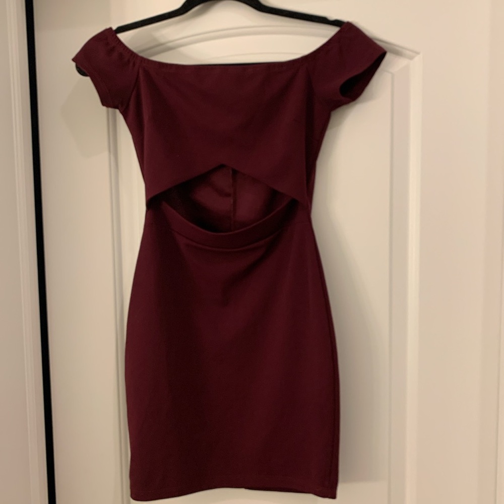 Maroon Bodycon Dress with Cutouts